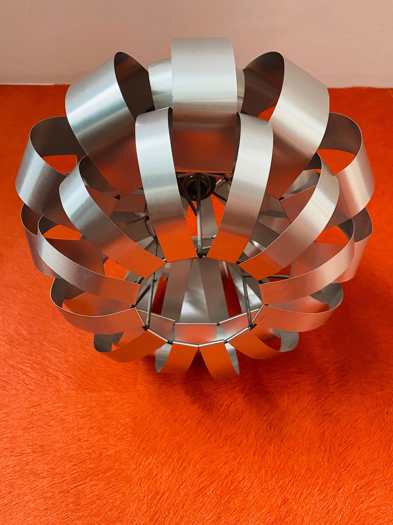 Ceiling lamp in aluminum slats 70s