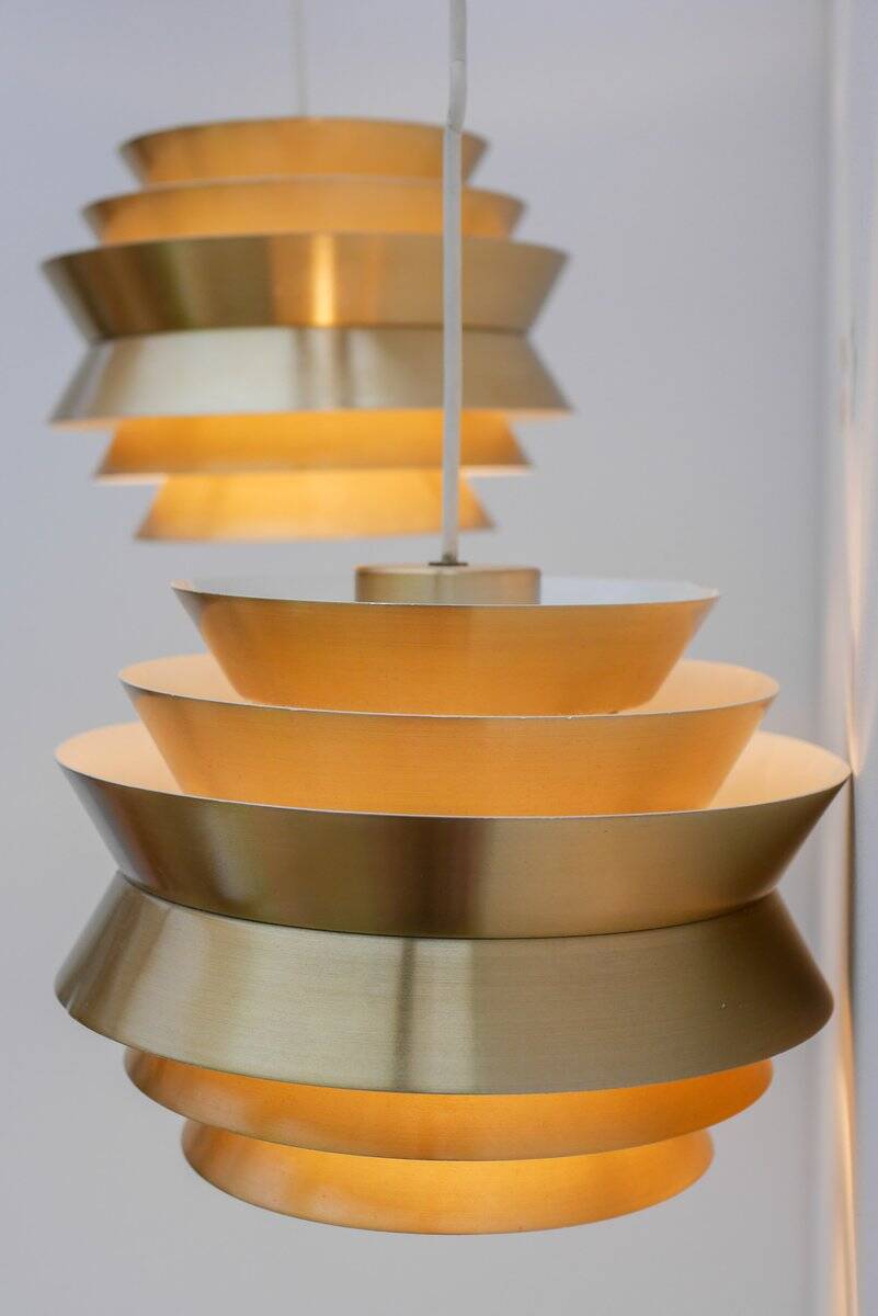 Brass-coloured metal pendant Trava lamps by Carl Thore, Sweden from Granhaga Metallindustri, 1960s, set of 2