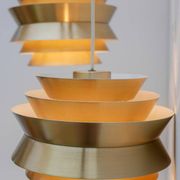 Brass-coloured metal pendant Trava lamps by Carl Thore, Sweden from Granhaga Metallindustri, 1960s, set of 2