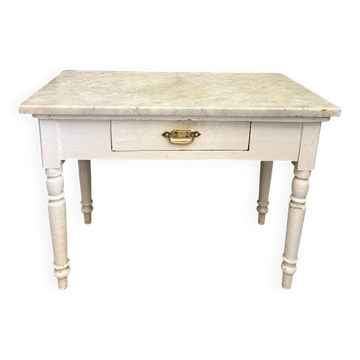 Wood and Carrara marble kitchen table