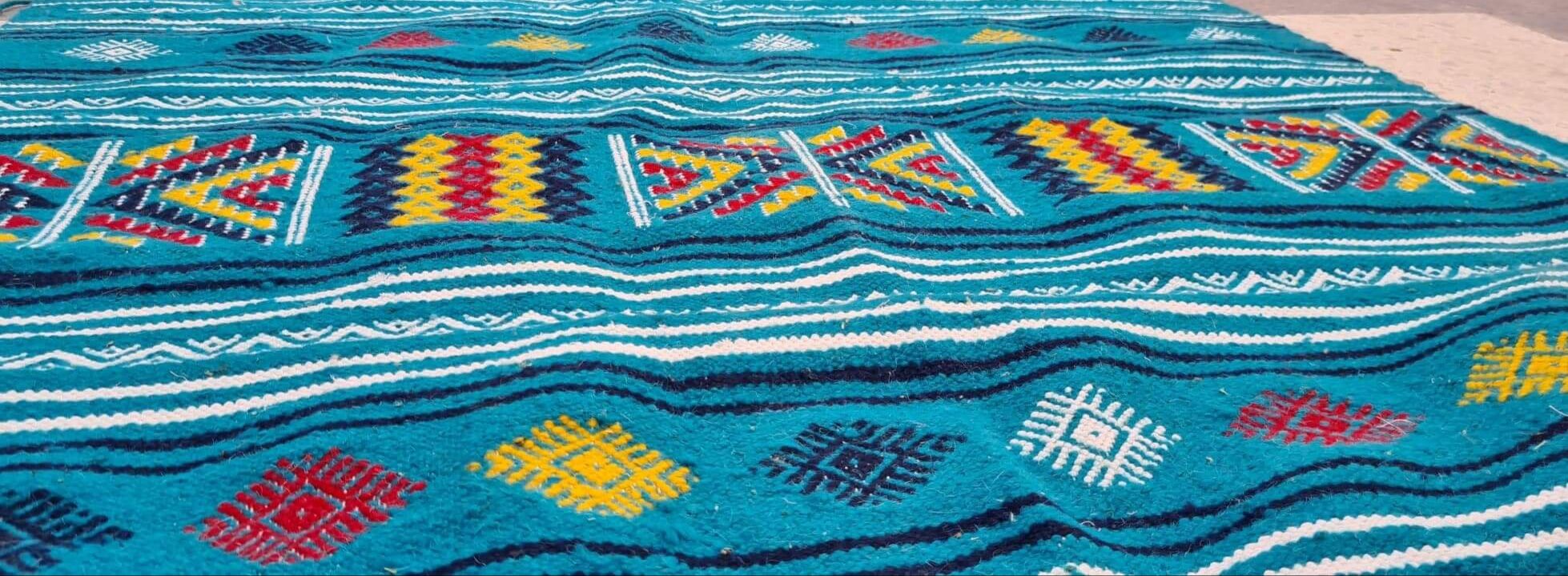 Traditional handmade multicolored blue carpet 210x110cm