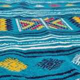 Tapis bleu multicolore fait main traditionnel 210x110cm