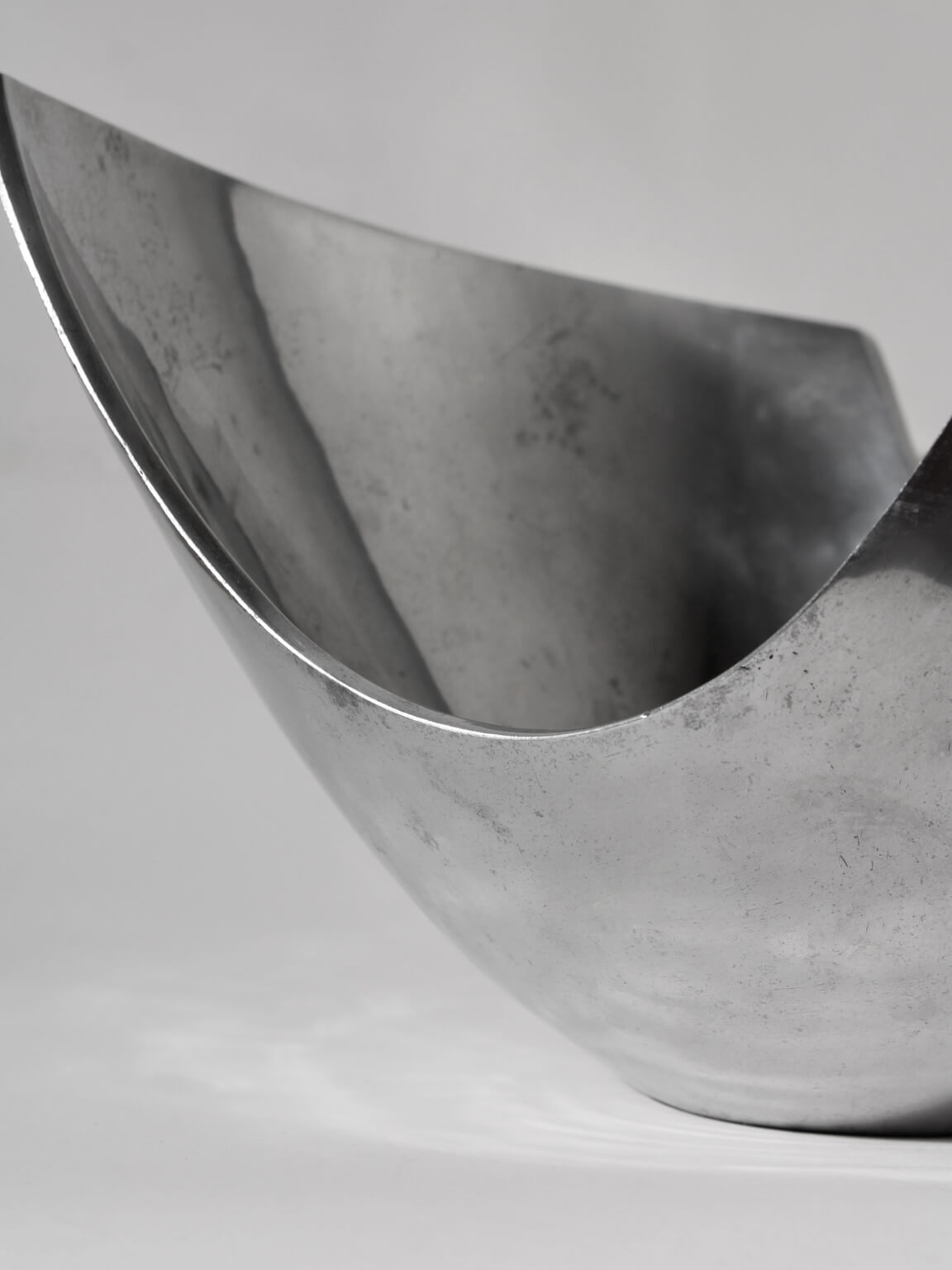 Polished Aluminum Asymmetric Contemporary Deep Bowl, Large