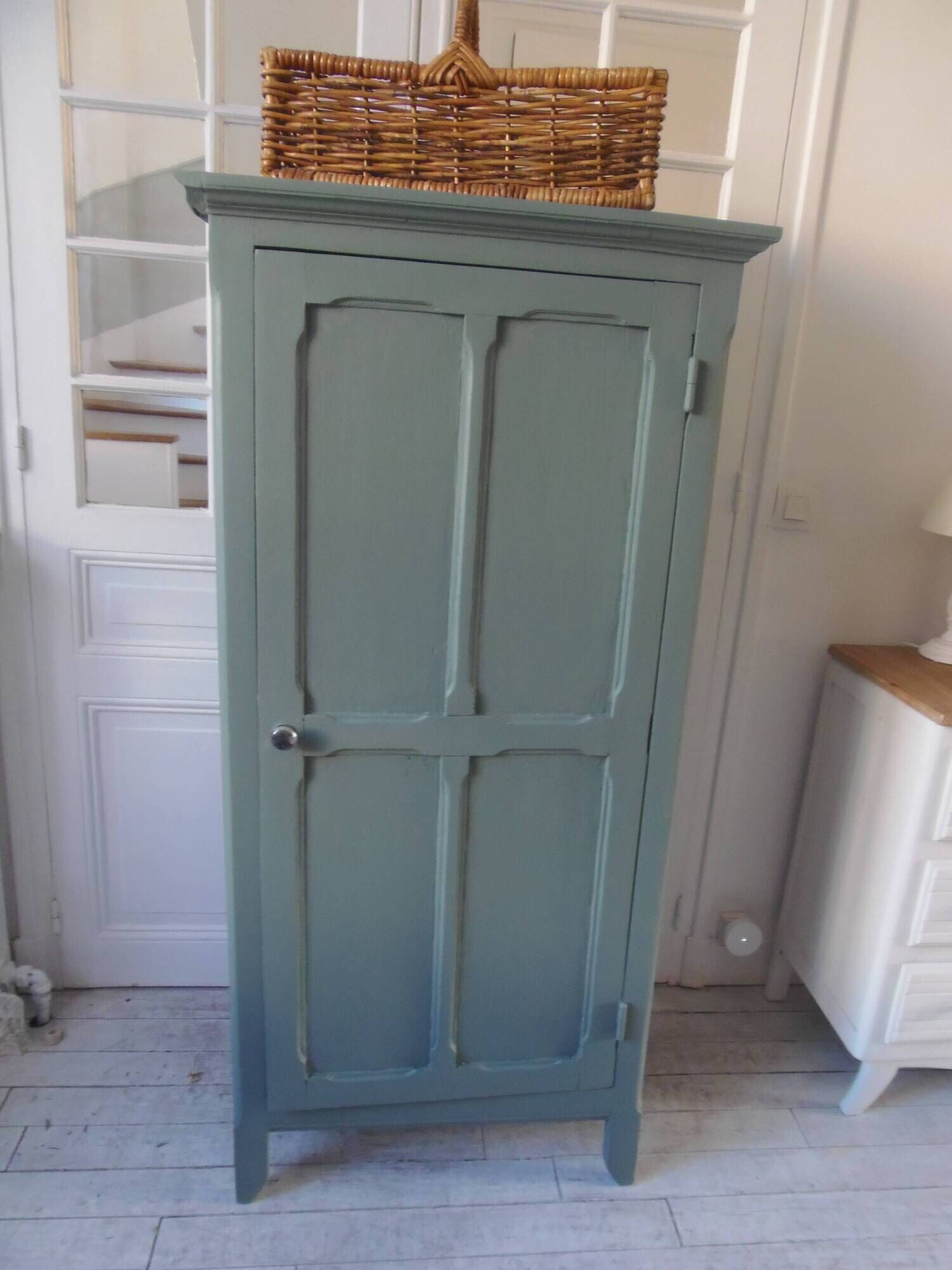 Vintage 1-door Parisian wardrobe re-enchanted in smoky green.