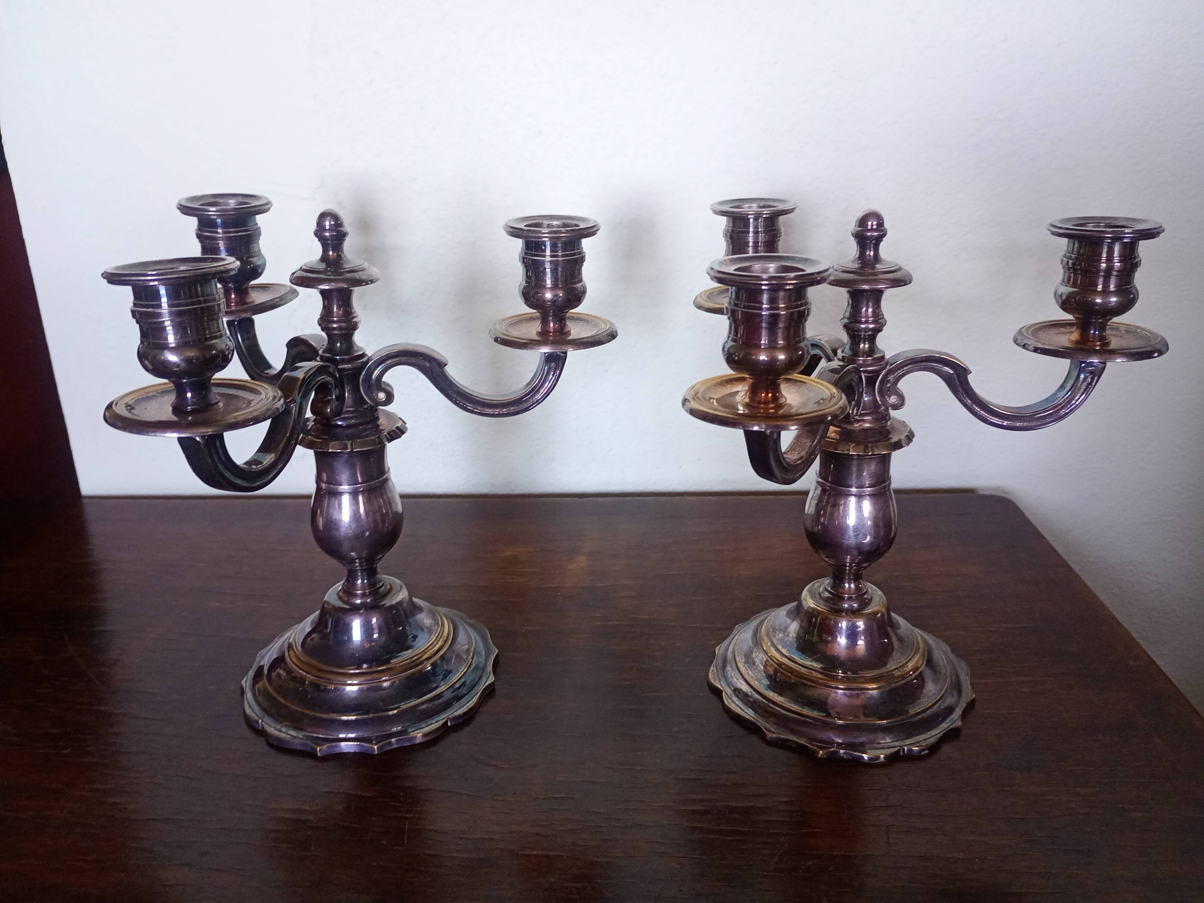 Pair - Candelabra Centerpiece - Silvered Bronze