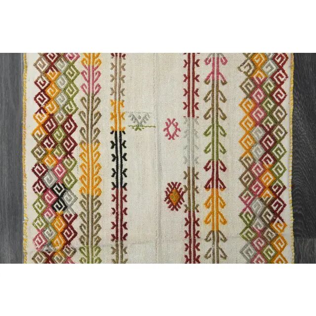 1970s Turkish Hand-Knotted Wool Cotton Beige Kilim Runner Rug 68x159