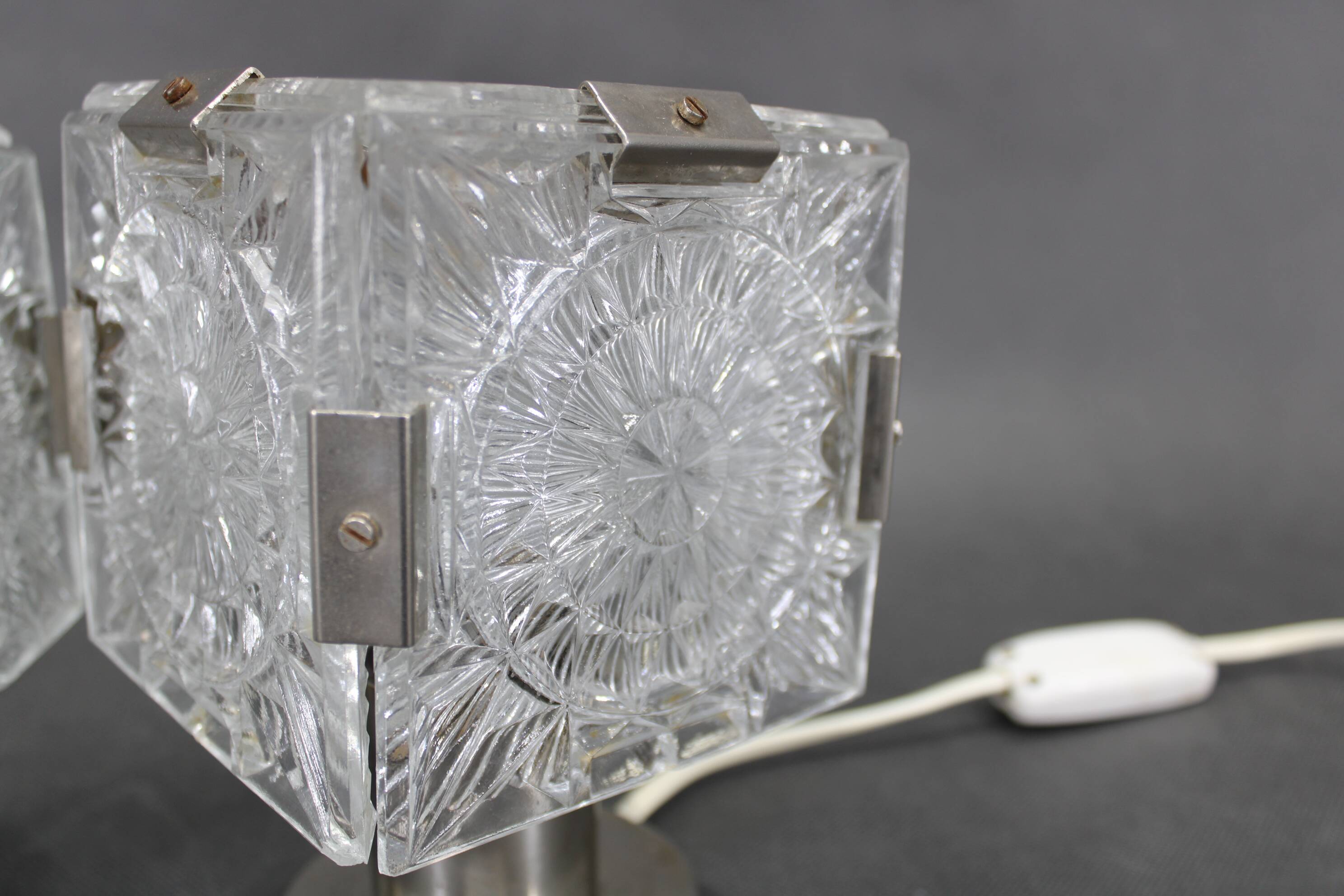 1970s Pair of Glass Table Lamps by Kamenicky Senov, Czechoslovakia