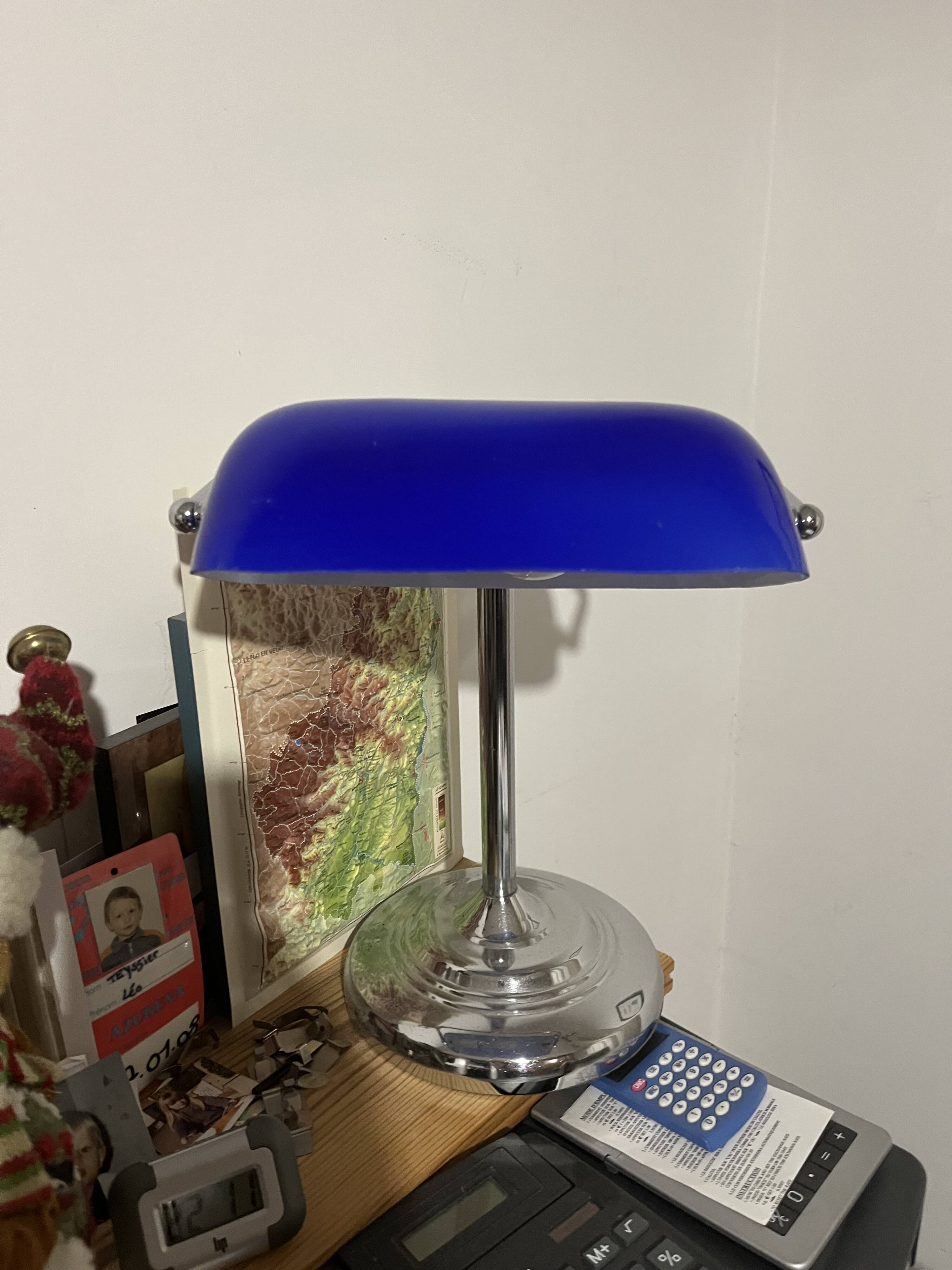 Lampe de banquier bleu/argent