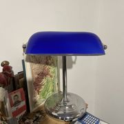 Lampe de banquier bleu/argent