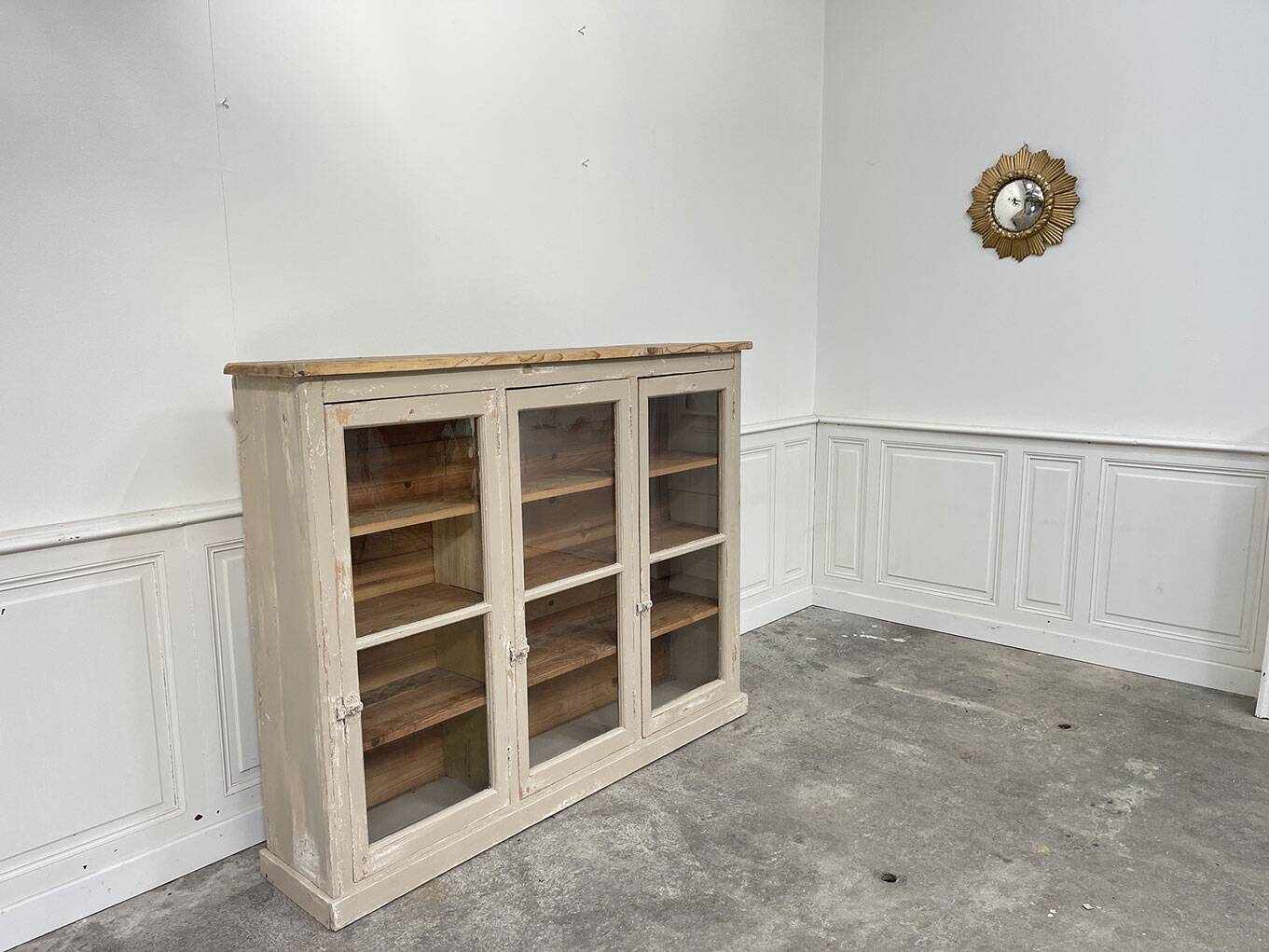 Old 1900 wooden grocery store display case with shelves