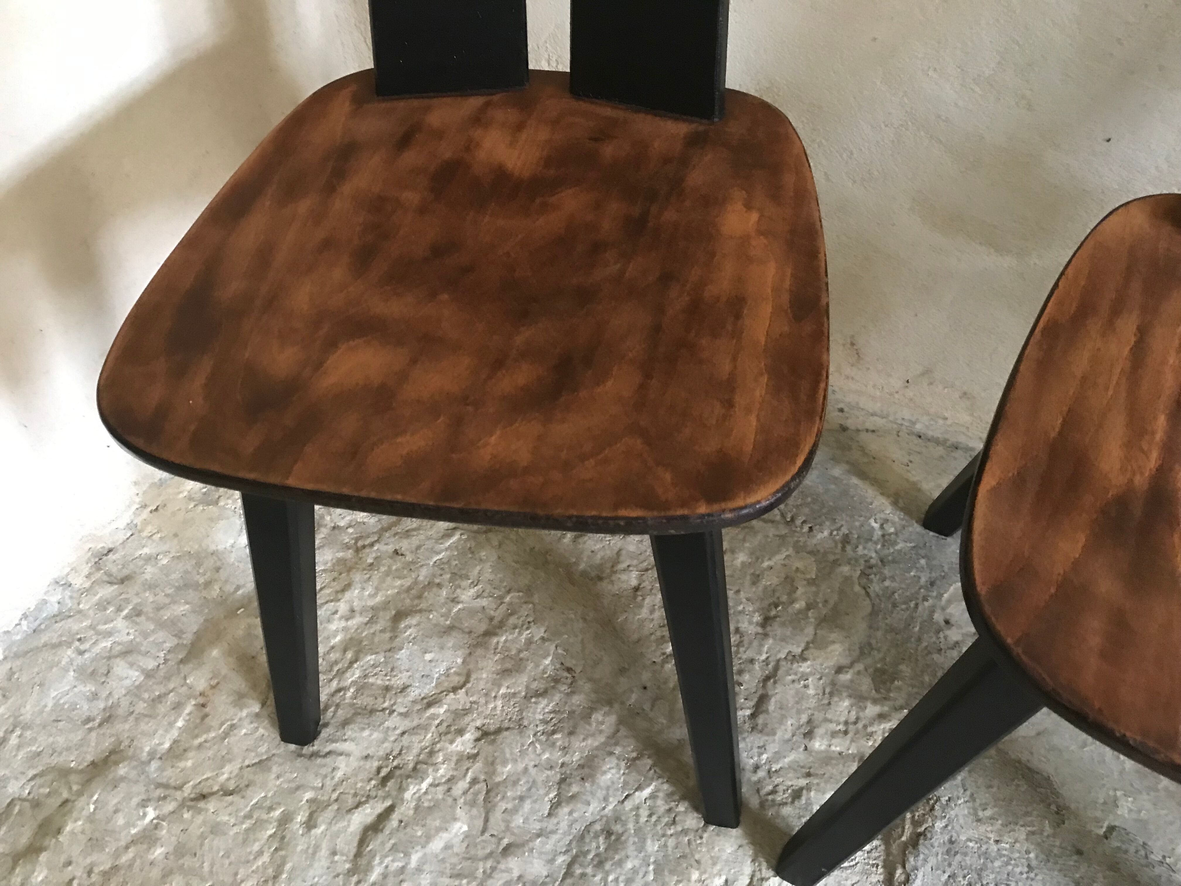 Set of 4 vintage brutalist chairs in beech 1960's