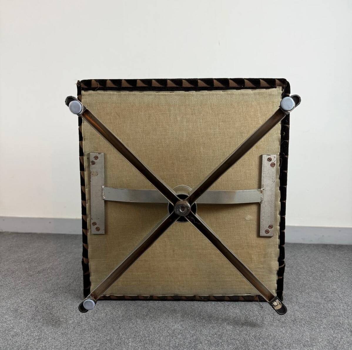 Pair of fabric and chrome steel armchairs, 1960s