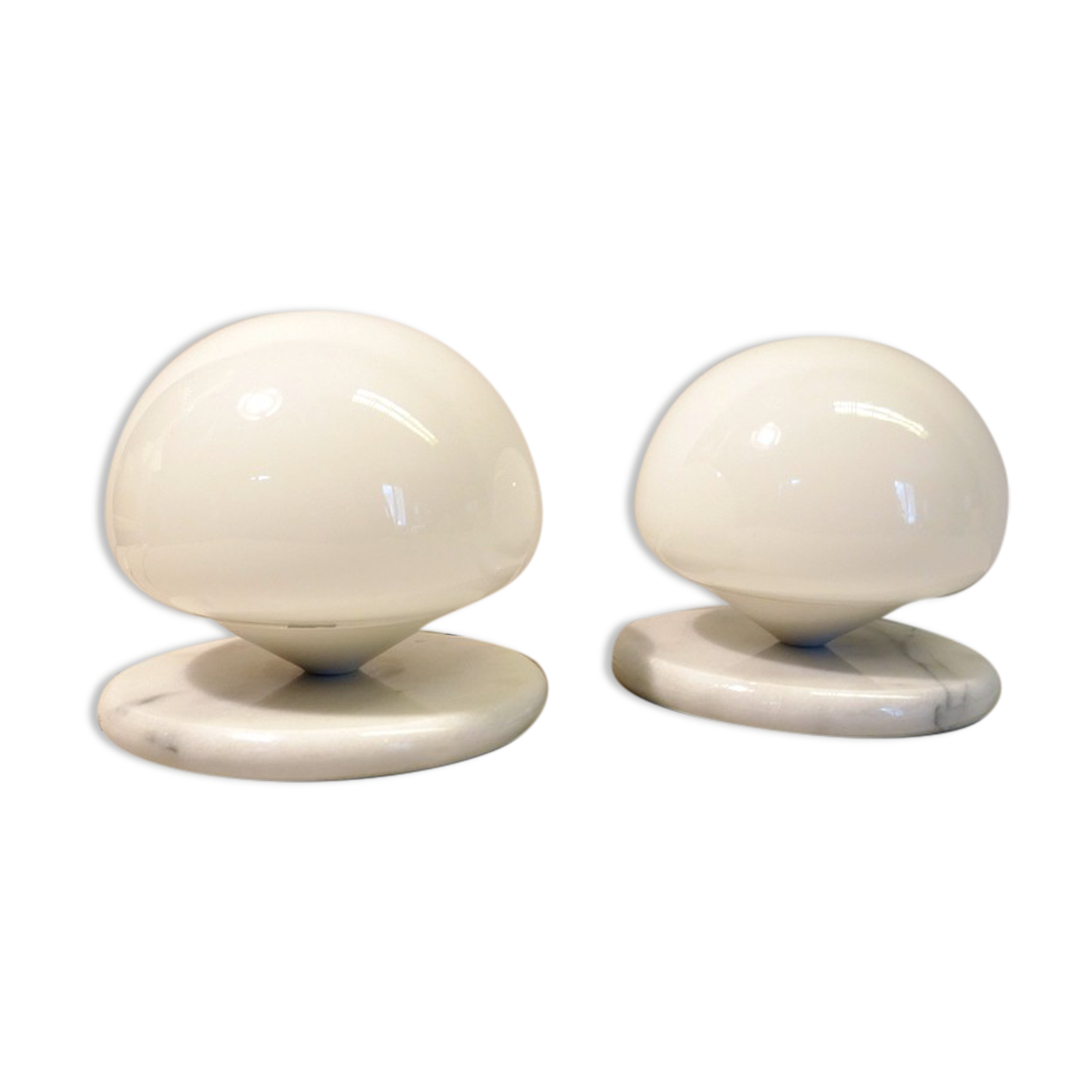 Pair of vintage mushroom lamps Optelma marble and opaline