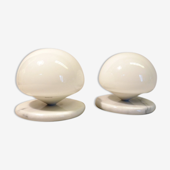 Pair of vintage mushroom lamps Optelma marble and opaline