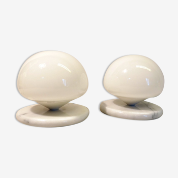 Paire de lampes champignon vintage Optelma  marbre et opaline