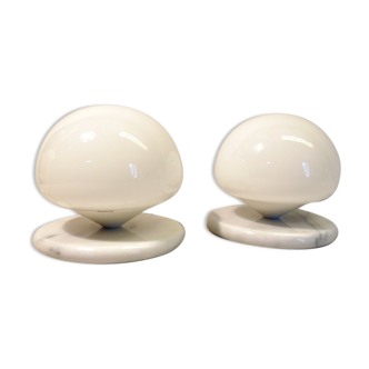 Pair of vintage mushroom lamps Optelma marble and opaline