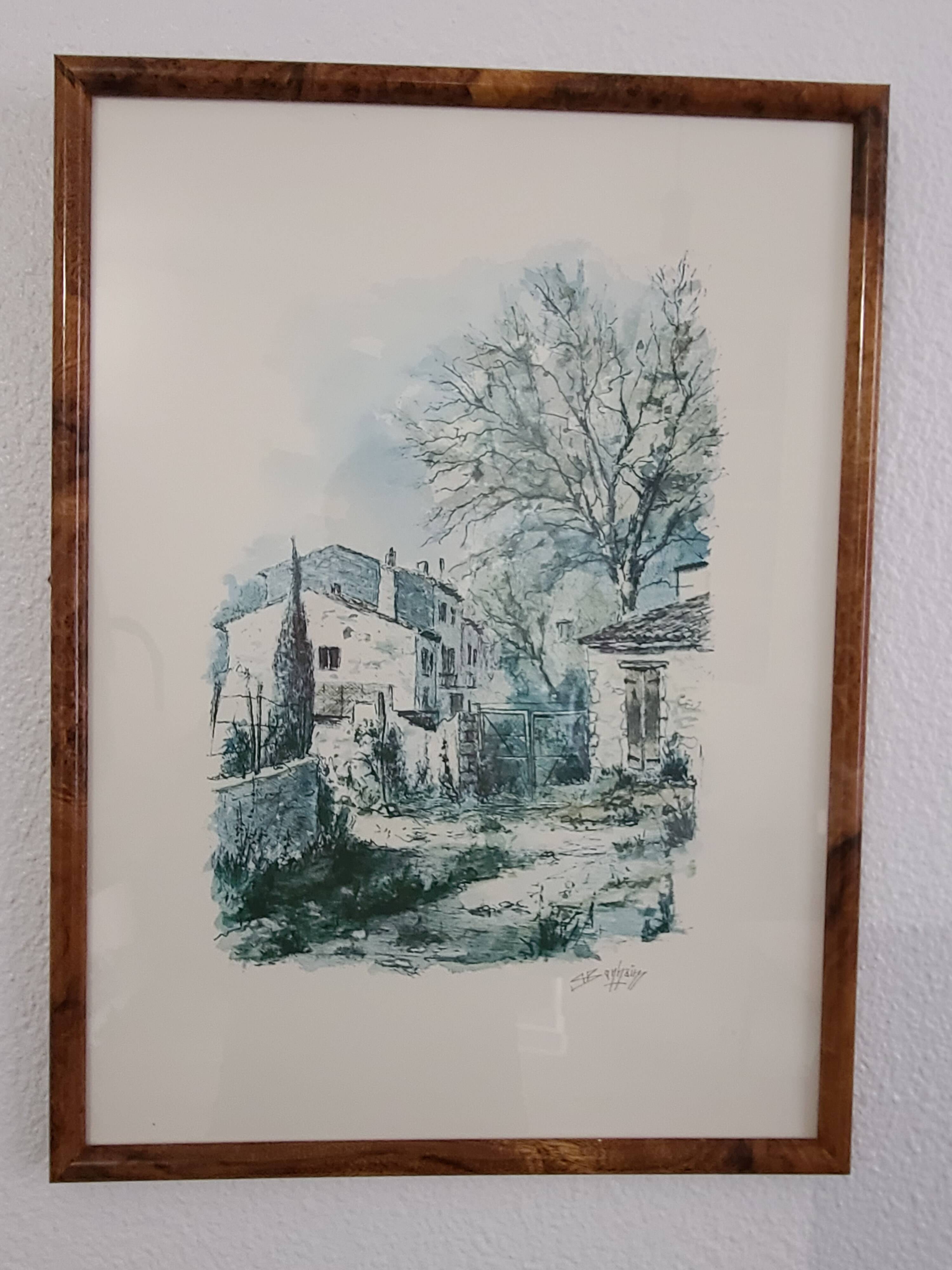 Magnificent Print (Lithograph/Watercolor) Provençal Village Scene