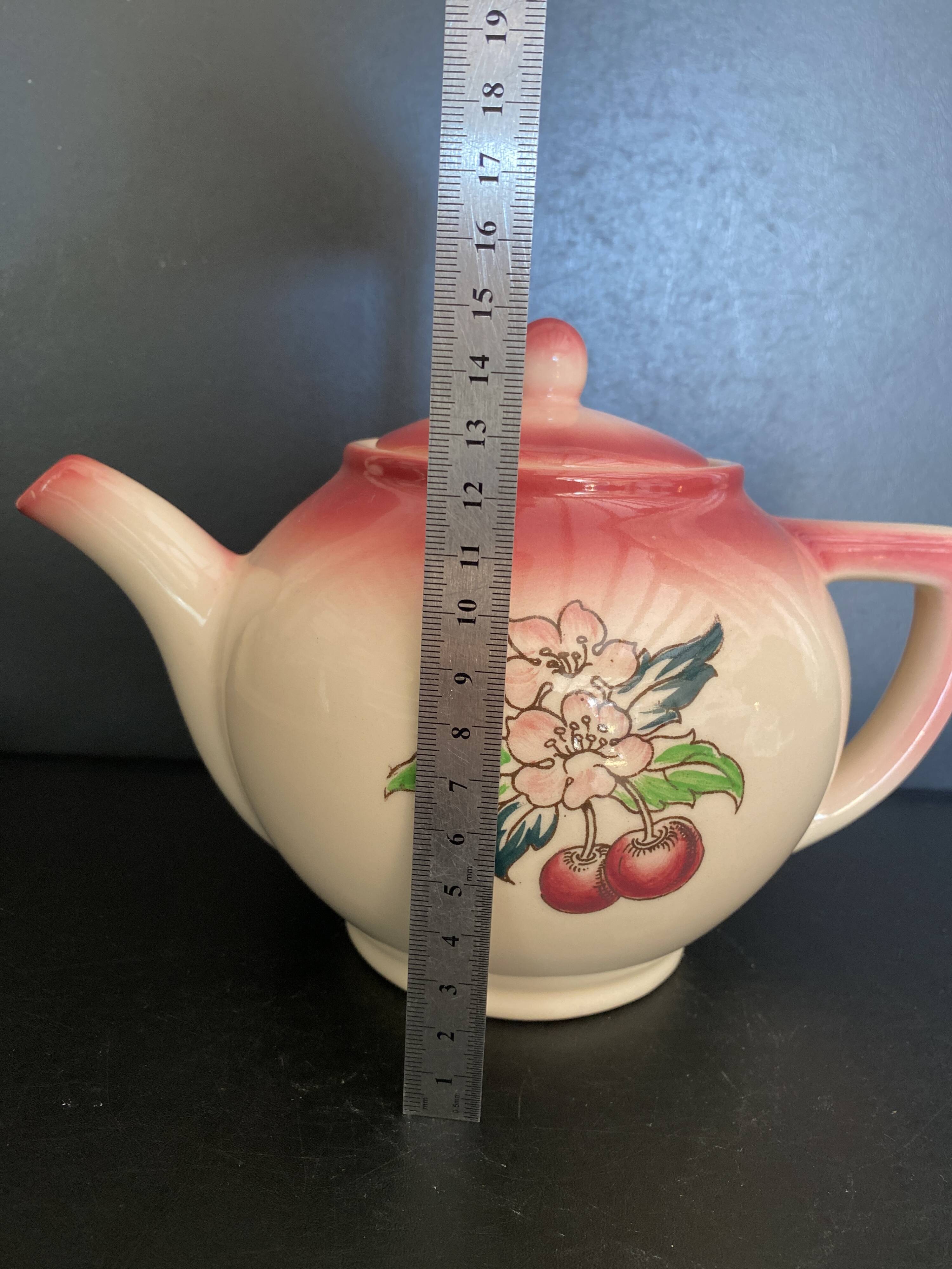 🍒 Magnificent Vintage Longwy Teapot - Cherry Decor - Handmade