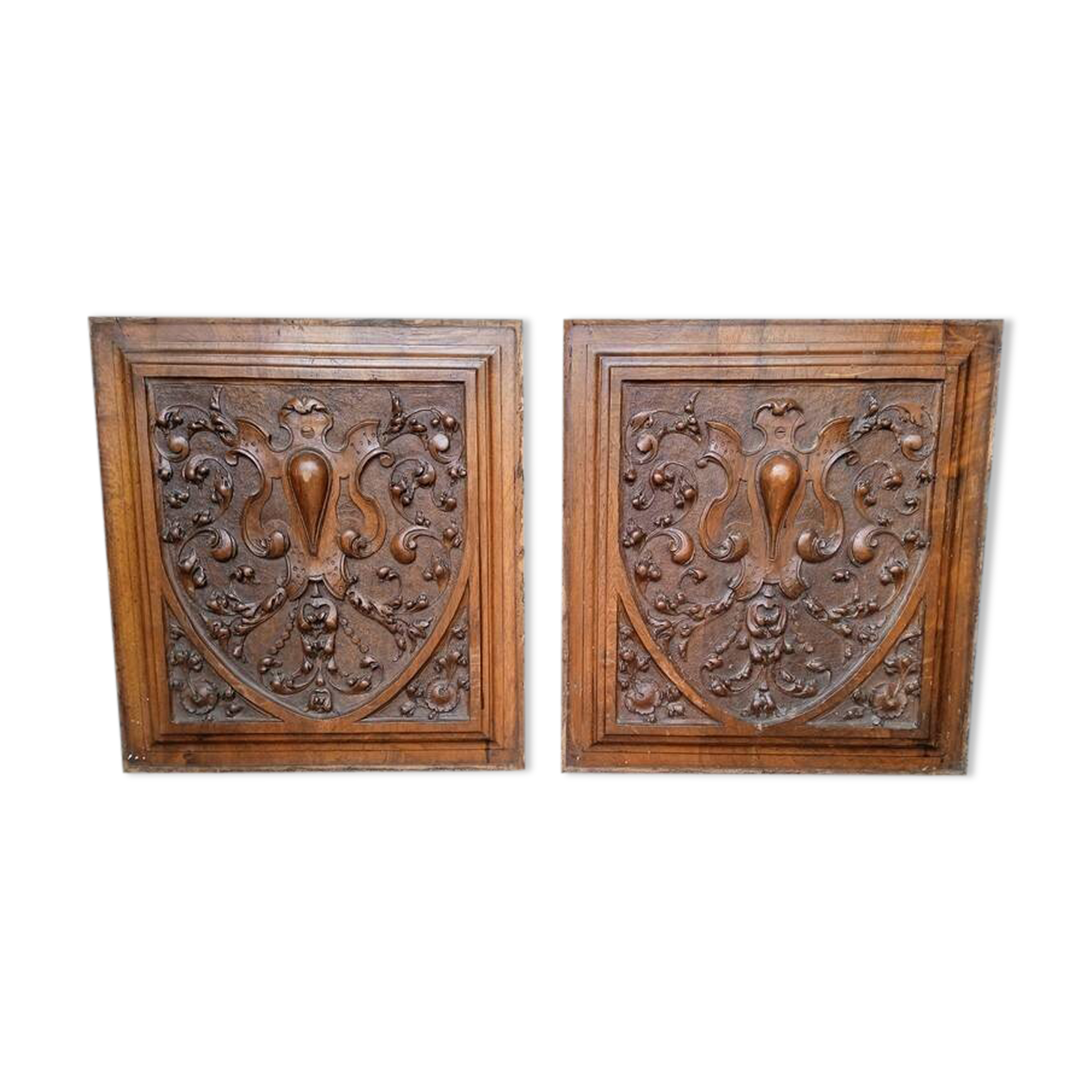 2 carved walnut woodwork panels early 20th century