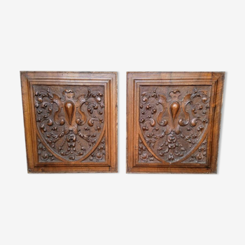 2 carved walnut woodwork panels early 20th century