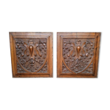 2 carved walnut woodwork panels early 20th century