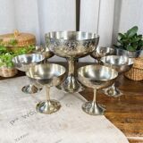 6 dessert cups in silver metal and assorted cut