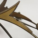 Sputnik chandelier 8 lights copper, teak & brass, Italy 1960s