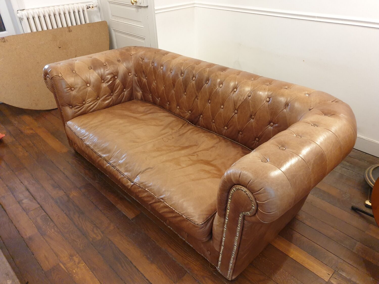 3-seater chesterfield sofa in tan leather