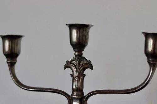 Vintage Pewter 3-Arm Candelabra – Art Deco / Art Nouveau Style