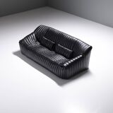 Stunning Sandra sofa in new black leather by Annie Hieronimus for Cinna France