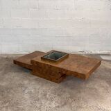 RocheBobois coffee bar table in elm burl and brass, 1970s