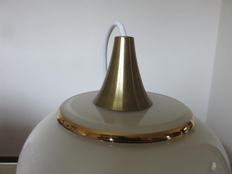 Hanging opaline white gold geometric patterns 60s 70s