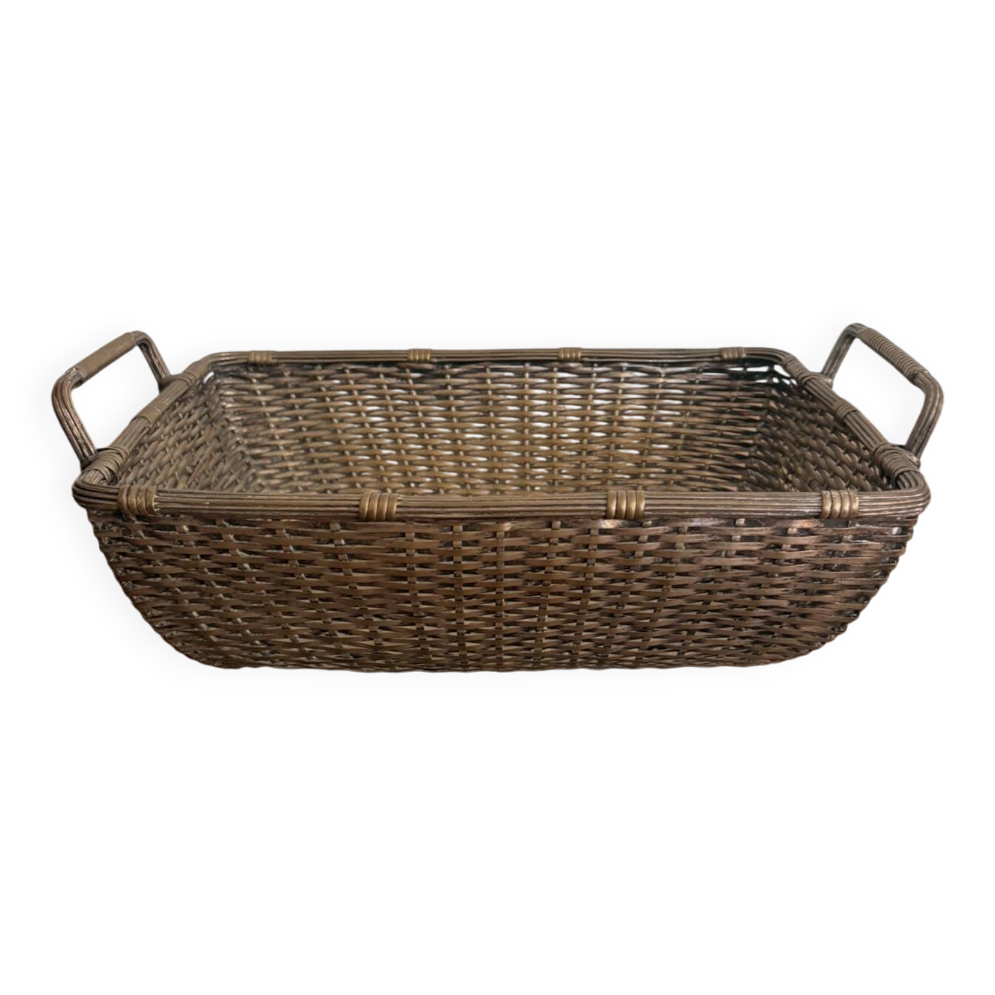 Vintage 1950s silver metal braided fruit basket