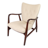 Armchair Upholstered In White Wool With Frame Made In Dark Wood By Schubell & Madsen From 1950s