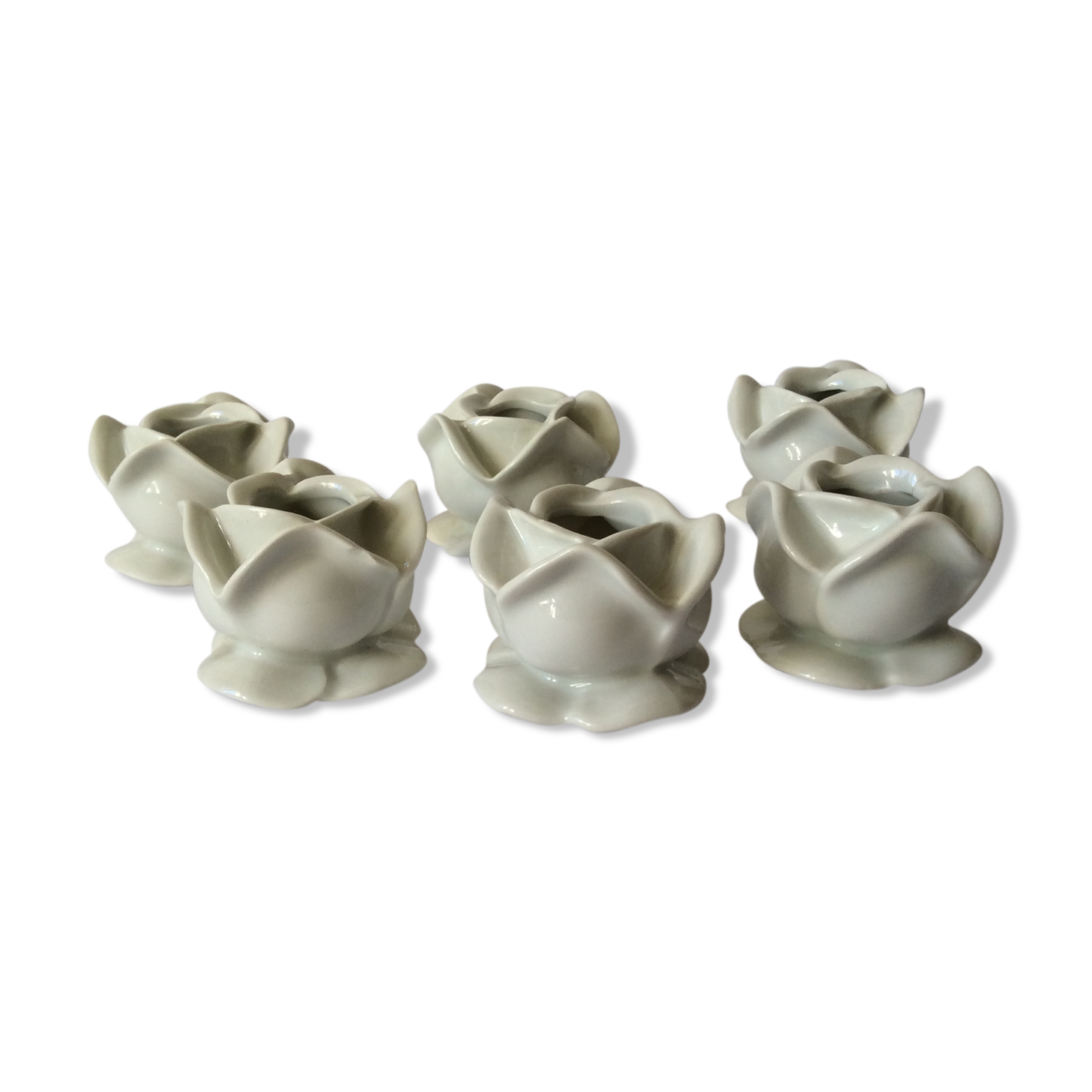 set of 6 pink candle holders in white porcelain