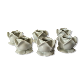 set of 6 pink candle holders in white porcelain