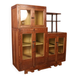 Antique Art Deco display case in Burmese teak with original yellow interior patina