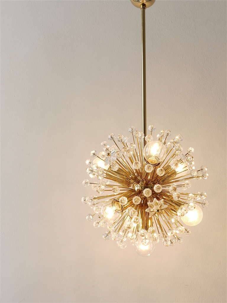 Two golden Sputnik ball chandeliers by Emil Stejnar, Austria, 1970s.