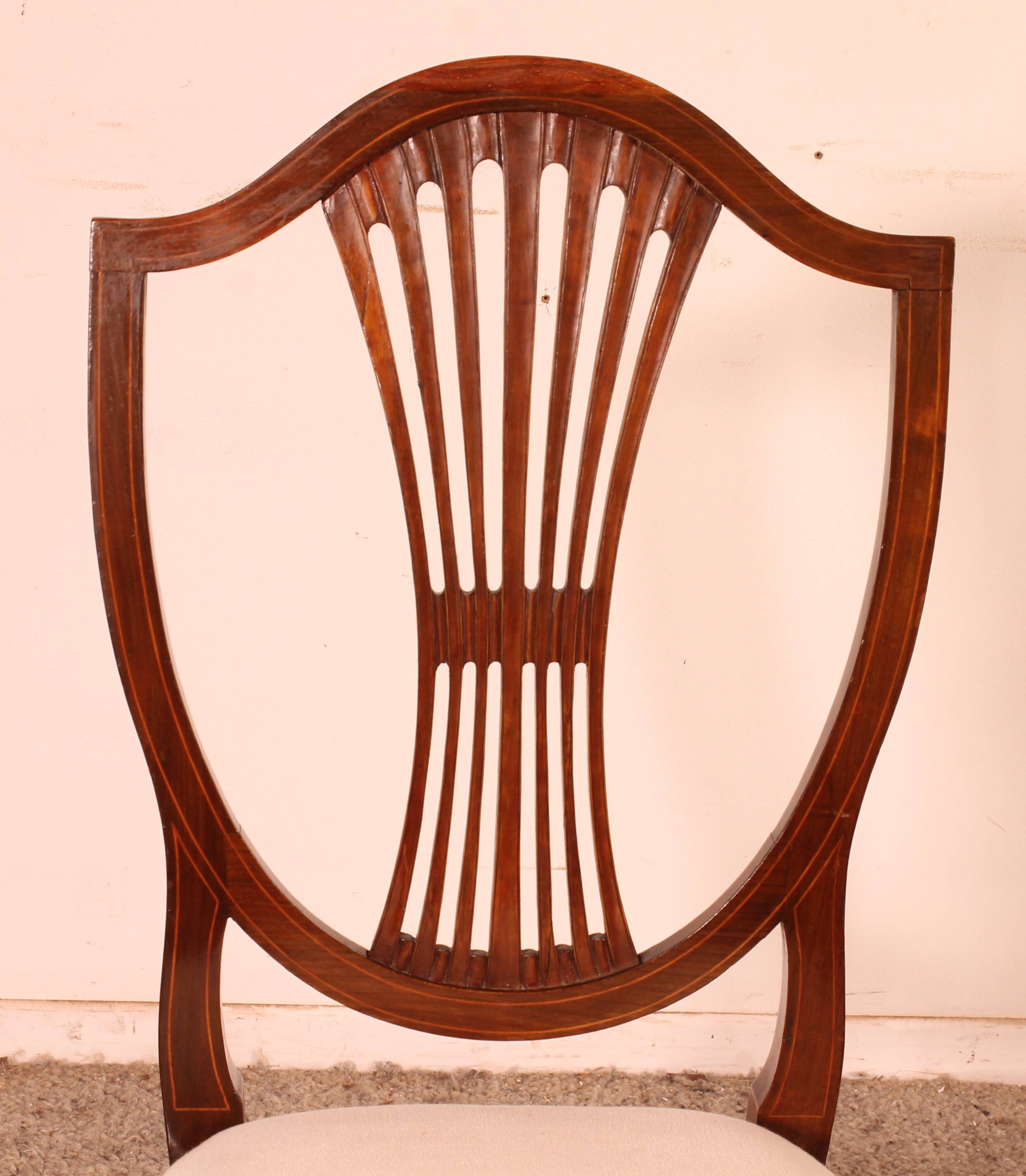set of 10 mahogany chairs with inlays - 19th century