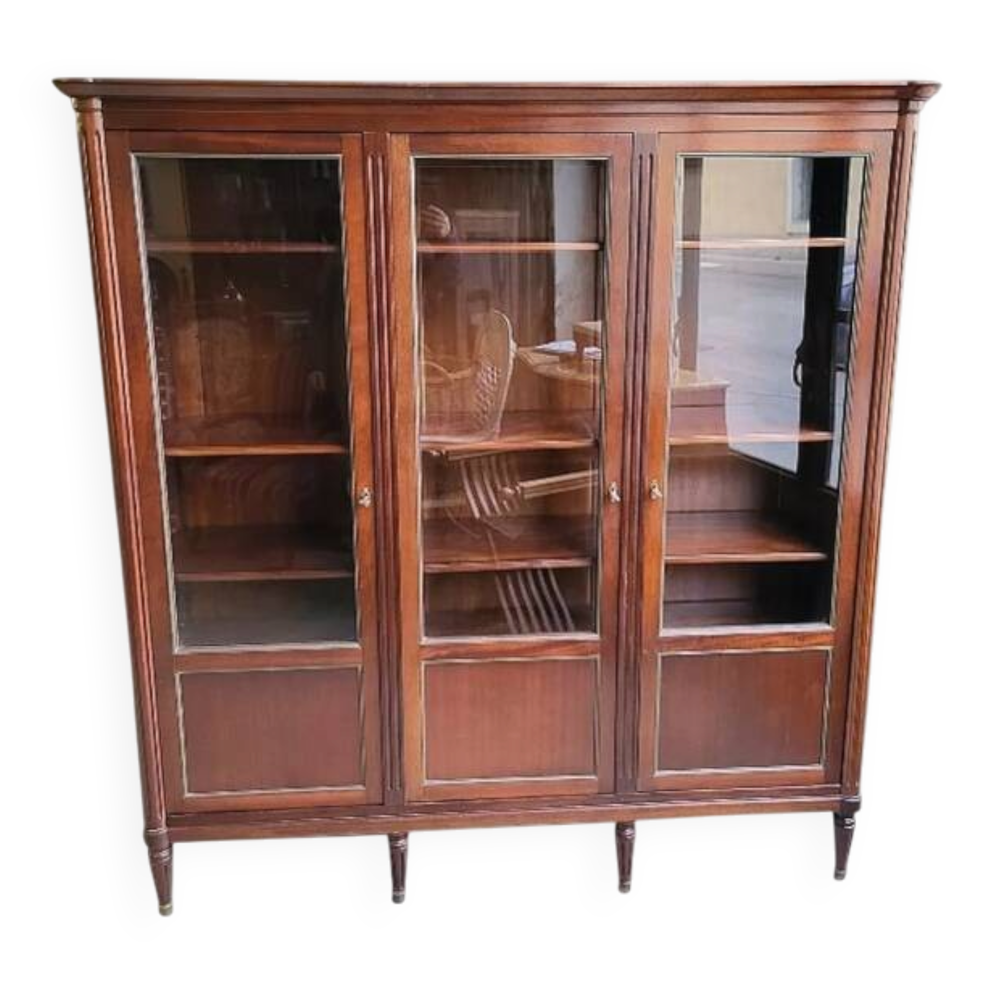 Display cabinet library 3 doors Louis XVI style in wood