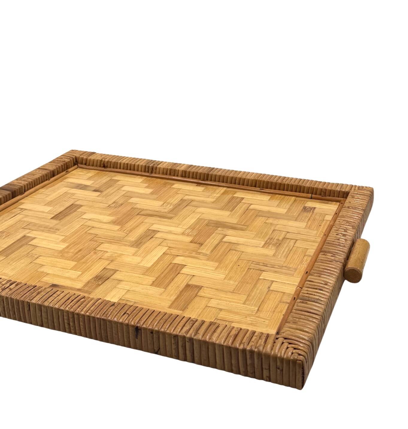 Hollywood regency bamboo and wicker tray, Italy 1970s