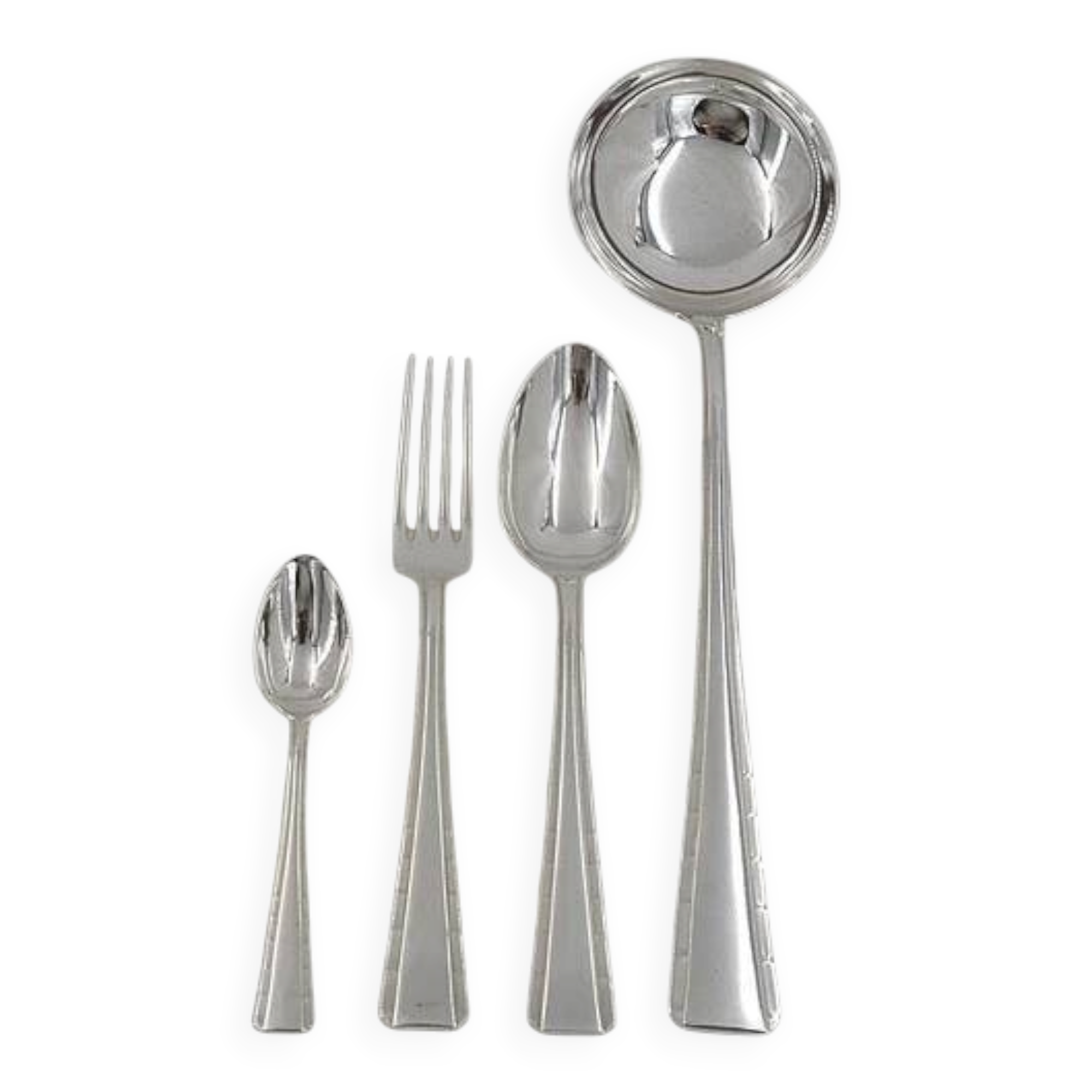 Ercuis Neptune, 37-piece Art Deco cutlery set in silver-plated metal, excellent condition.