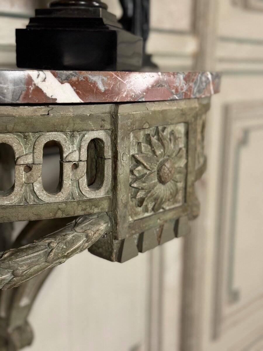 Carved Wood Wall Console, Green Shades of Patina, 18th Century