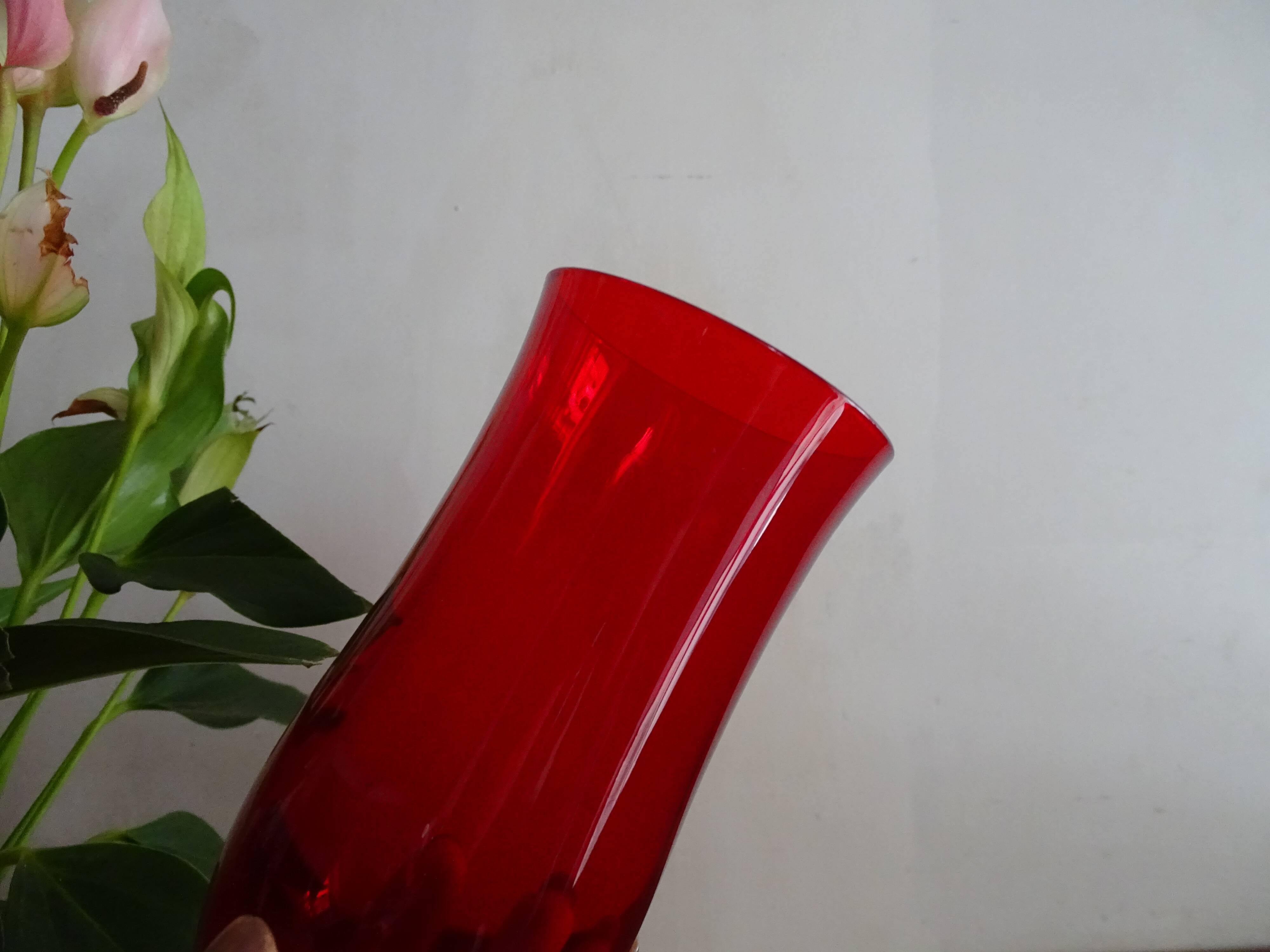 6 water glasses blown glass vintage ruby red 1960