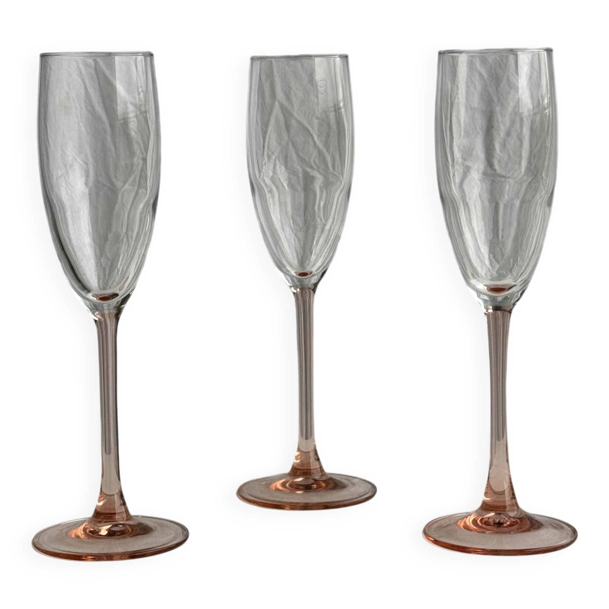 Set of 3 vintage pink champagne flutes H22