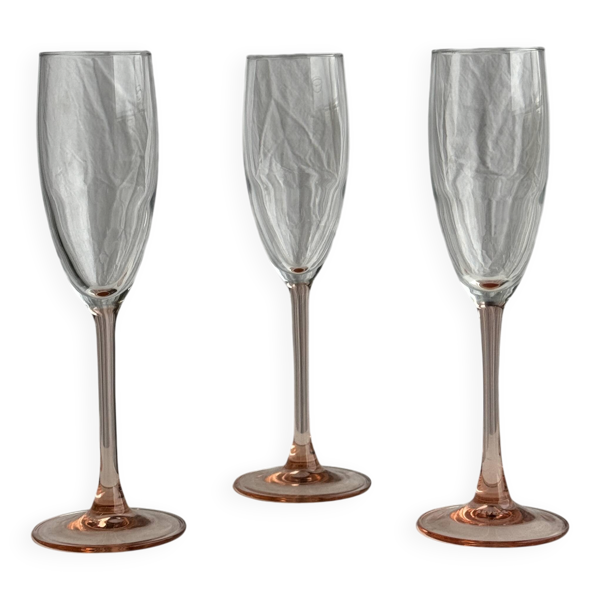 Lot de 3 flûtes à champagne roses vintage H22