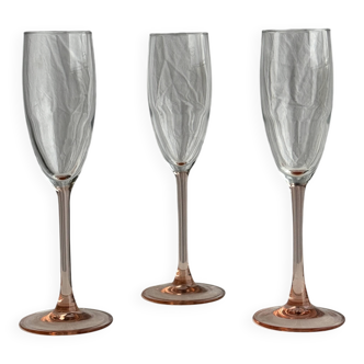 Set of 3 vintage pink champagne flutes H22