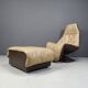 Chaise pivotante vintage en cuir avec ottoman, années 1970