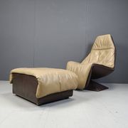 Vintage leather swivel chair with ottoman, 1970s