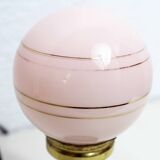 Teak table lamp and pink glass